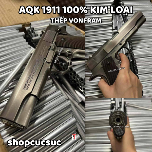 AQK M1911 Ver 3 Súng đạn thạch/BB 100% kim loại thép Vonfram - Hình ảnh 3