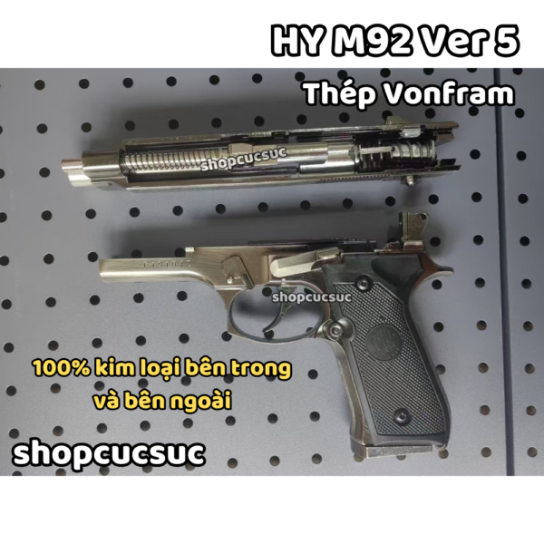 HY 92 Ver 5 100% thép vonfram - Beretta M92 ~260fps - Súng đồ chơi kim loại 6mm BB - Hình ảnh 9