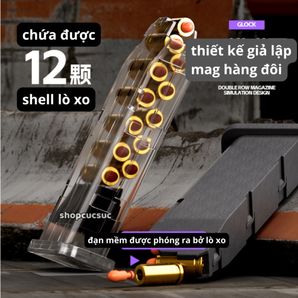 Glock 17 - Súng nhựa đồ chơi auto văng shell blow black - bắn đạn nhựa mềm an toàn cho bé - Hình ảnh 6