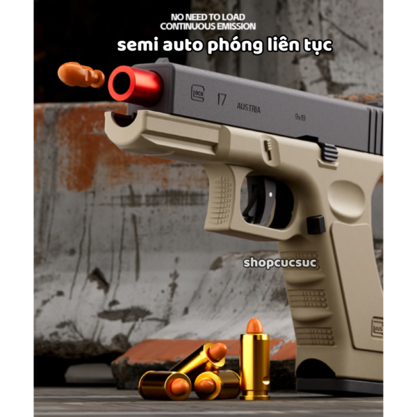 Glock 17 - Súng nhựa đồ chơi auto văng shell blow black - bắn đạn nhựa mềm an toàn cho bé - Hình ảnh 5