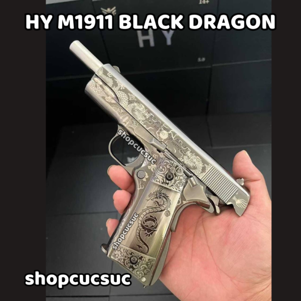 HY M1911 BLACK DRAGON ~250fps màu thép vonfram tay cầm điêu khắc Rồng Đen - Súng đồ chơi kim loại 6mm BB - Hình ảnh 3