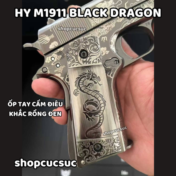 HY M1911 BLACK DRAGON ~250fps màu thép vonfram tay cầm điêu khắc Rồng Đen - Súng đồ chơi kim loại 6mm BB - Hình ảnh 6